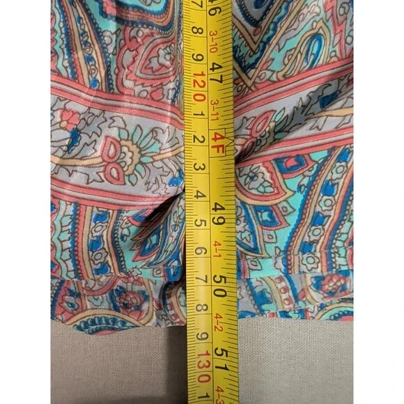 Rhea Women One Size Silk Blend Teal Pink Paisley Maxi Dress Boho Tiered Festival - Picture 10 of 10